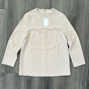 OAK + FORT Beige Women's Minimalist Long Sleeve Elegant Blouse NEW Small Modern